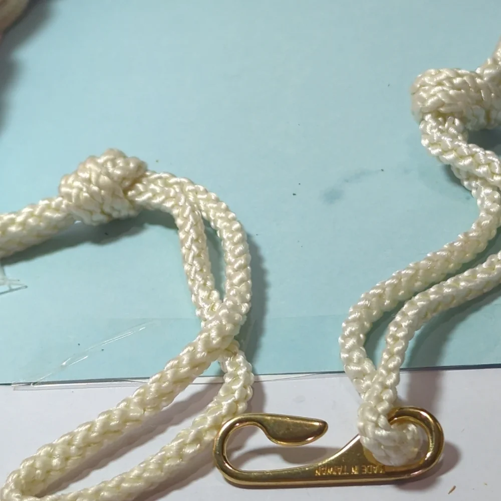 Vtg 80s Macramé Braided Belt Sz M/L Cream Lilac Pink Faux Pearls Romantic Boho